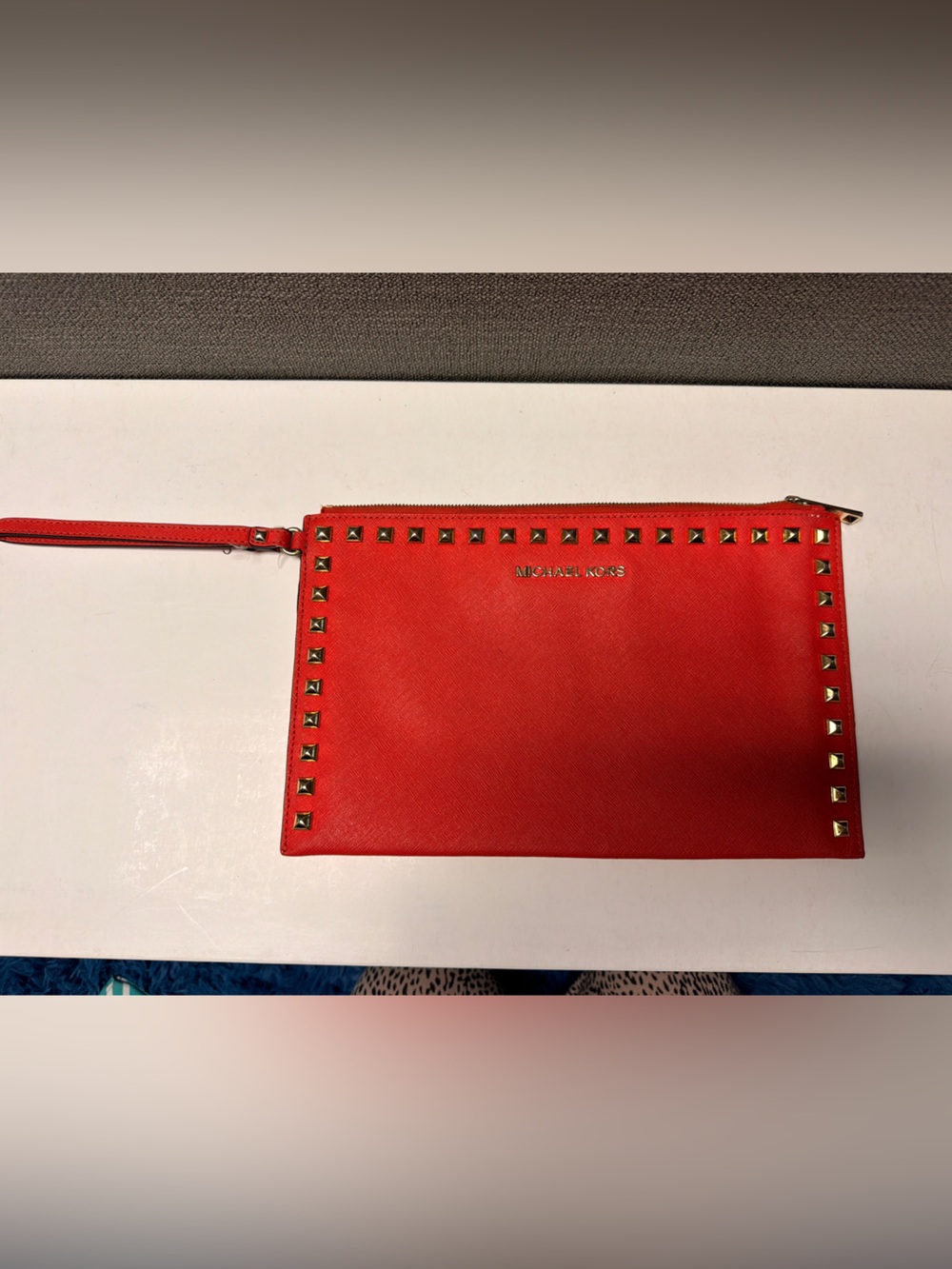 MICHAEL Michael Kors Red Stud Trim Wristlet Clutch